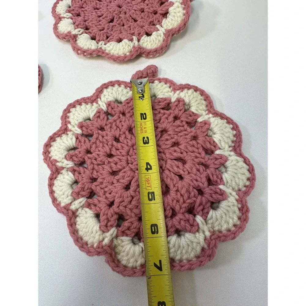 VTG Lot 5 Crochet Doily Doilies Butterfly‎ Magnets Pink Cottage Core Handmade